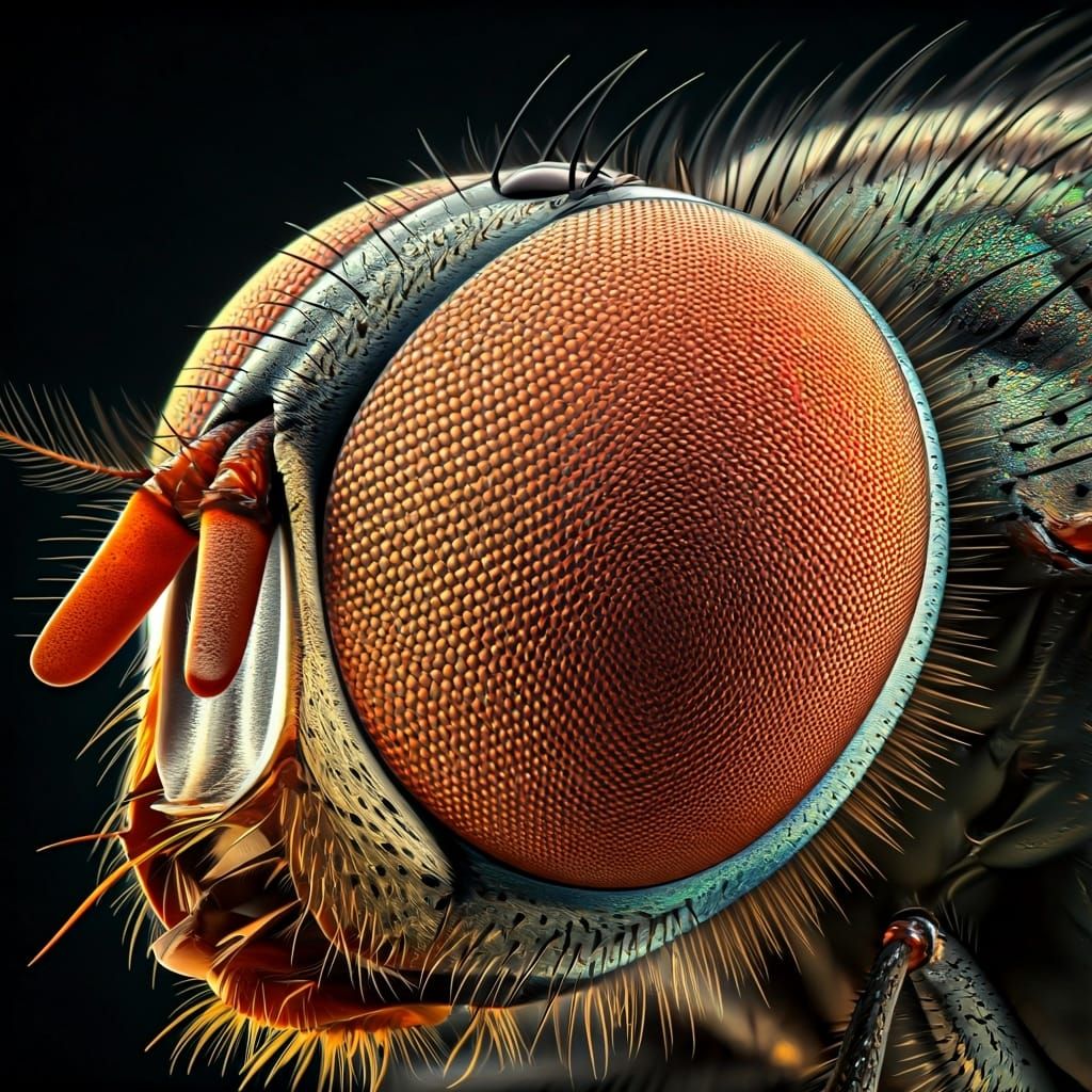 Magnified Fly's Eye in Futuristic Digital Art Style