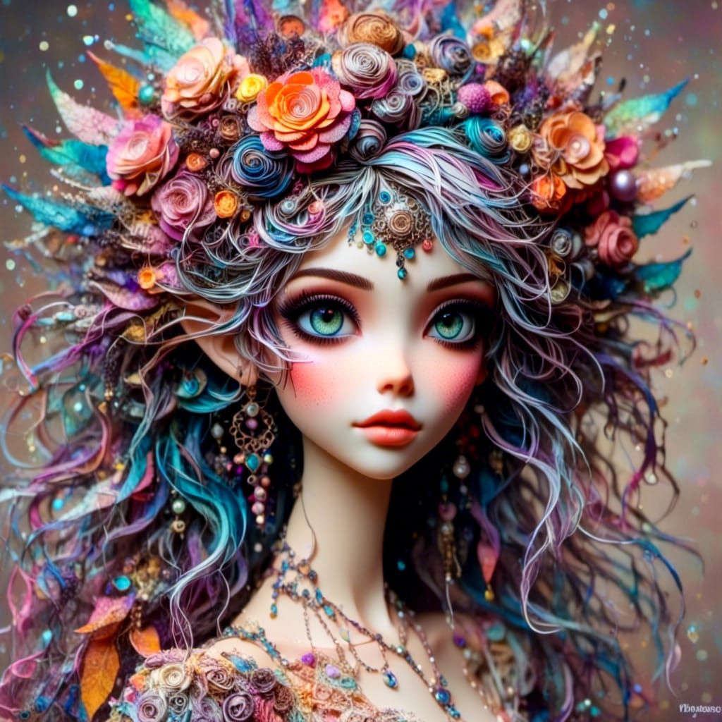 Mushroom Fae Princess in Medieval Illumination Style