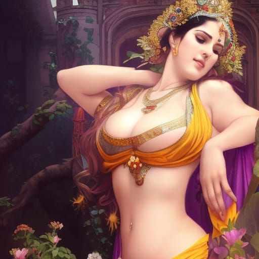 Goddess in Hindi Robes: Detailed Digital Portrait