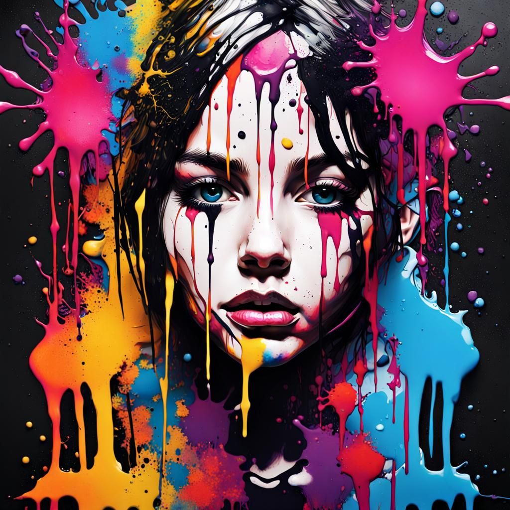Abstract Ink Splatter Art: Girl's Face