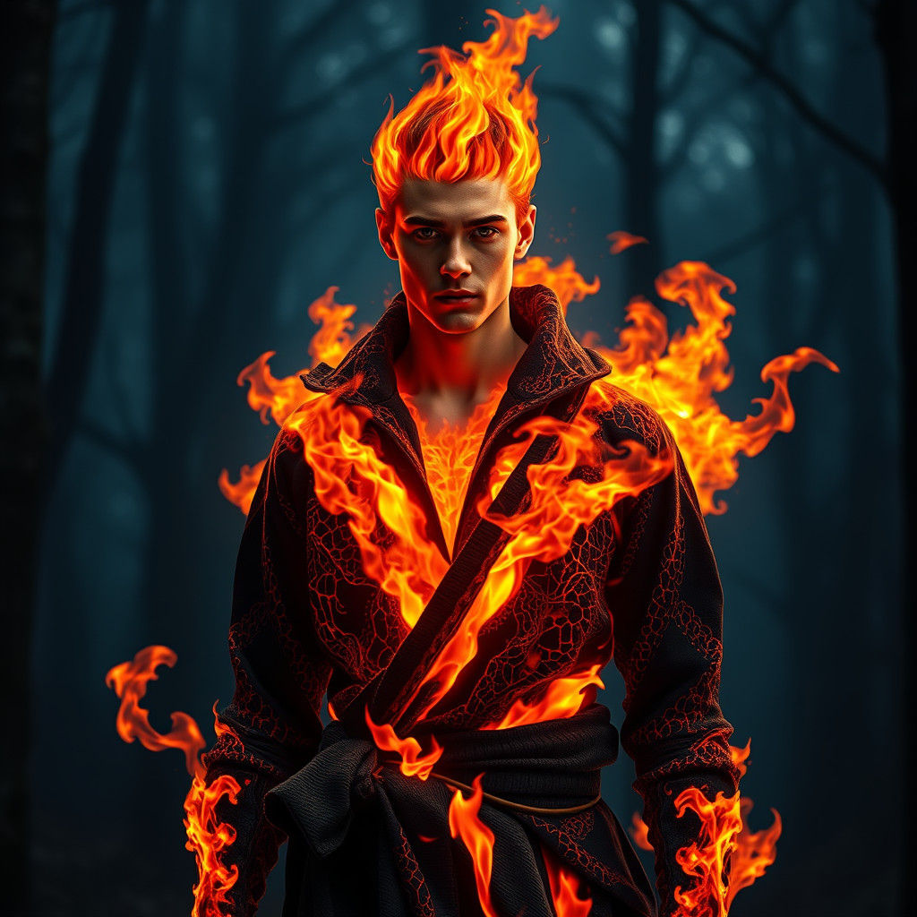 Fiery Man Portrait: A Folklore Blaze of Energy