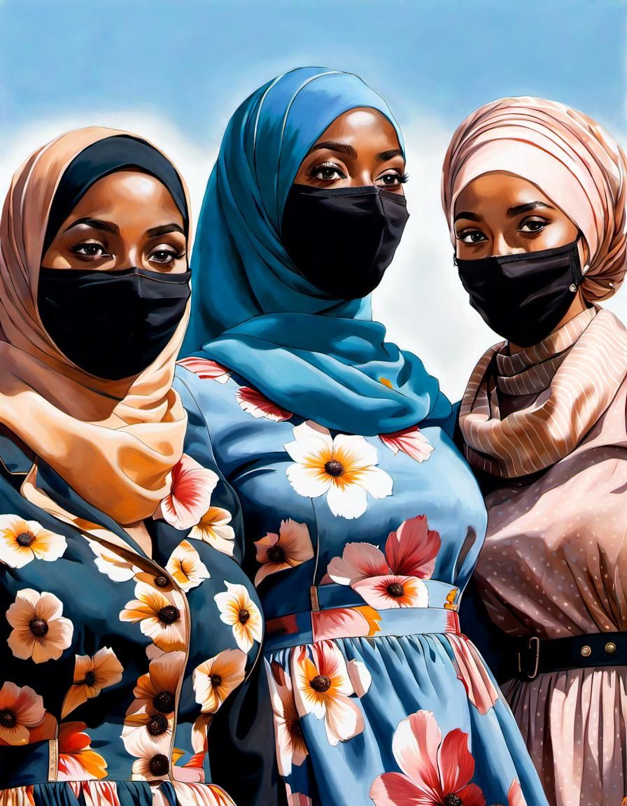 African Women in Hijab: Oil Painting Portrait
