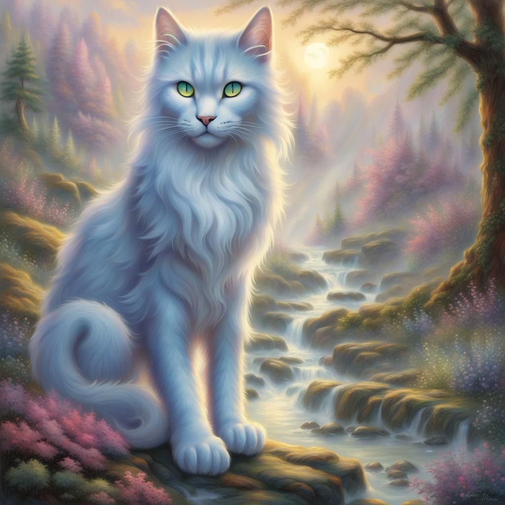 Ethereal Warrior Cats in a Misty Landscape