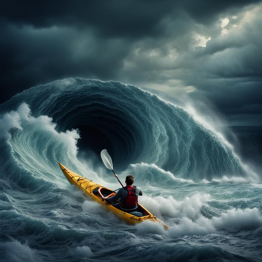 Kayaker Navigates Dragon Wave Tunnel in Storm