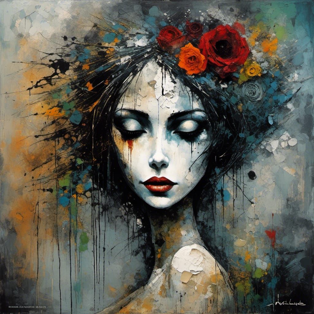 Abstract Surreal Female Portrait in Cubist Style