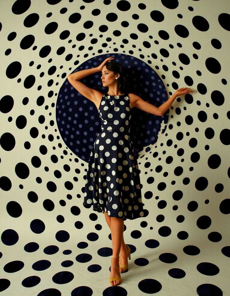 Surreal Polka Dot Woman in Yin Yang Shape