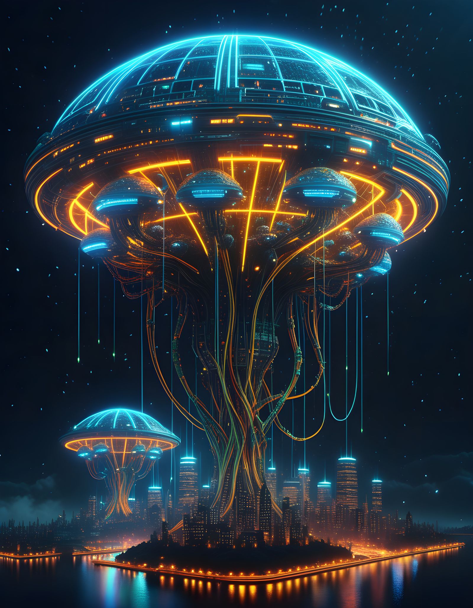 Futuristic Metropolis Under Alien Invasion