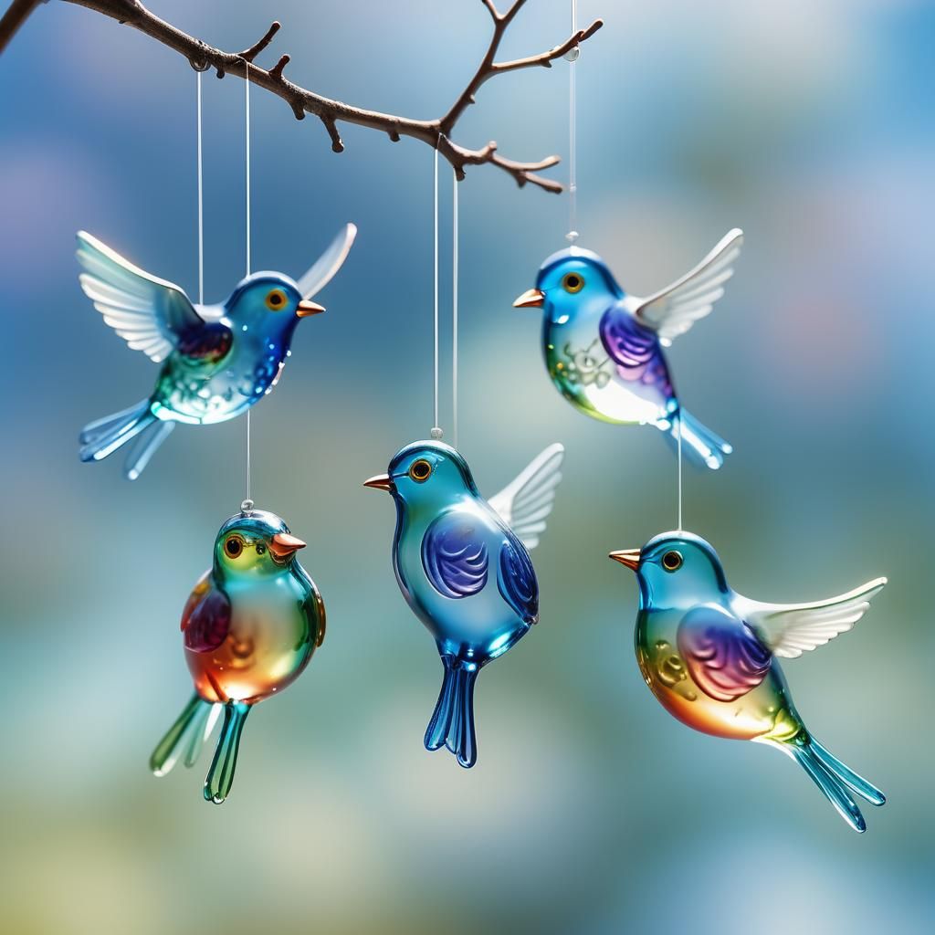 Ethereal Glass Bird Mobile Art in Macro