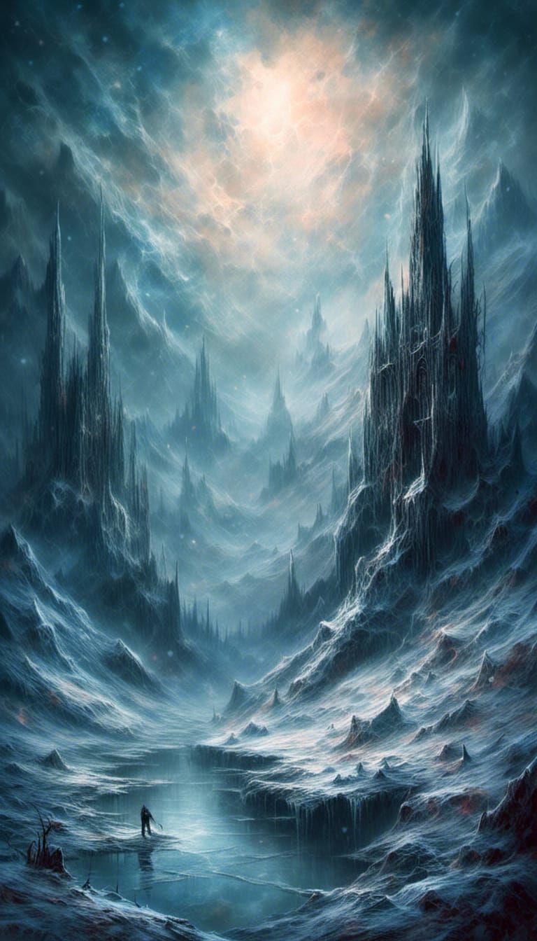 Icy Cosmic Landscape in Fantasy Art Style