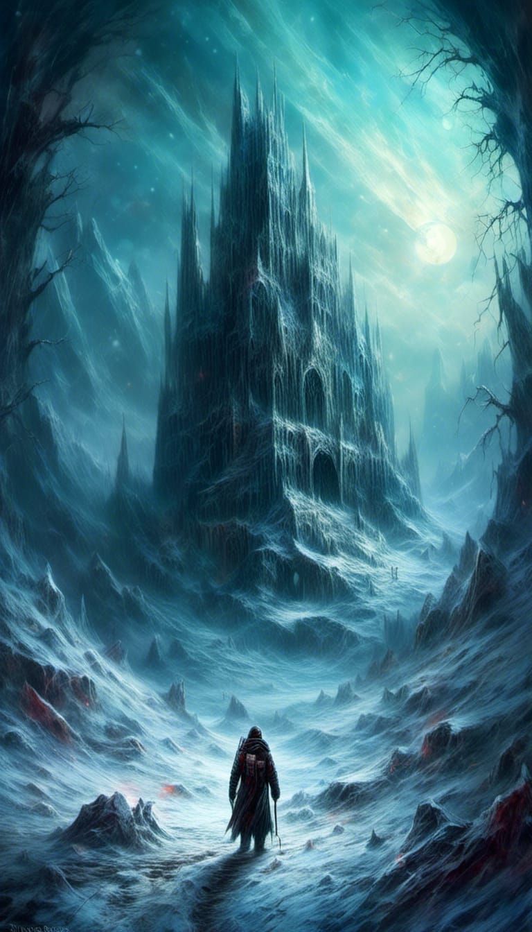 Icy Cosmic Landscape in Gothic Fantasy Style