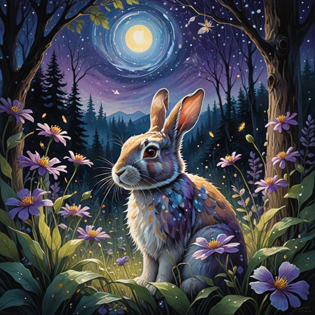 Dreamlike Whimsy in a Lush Nightscape