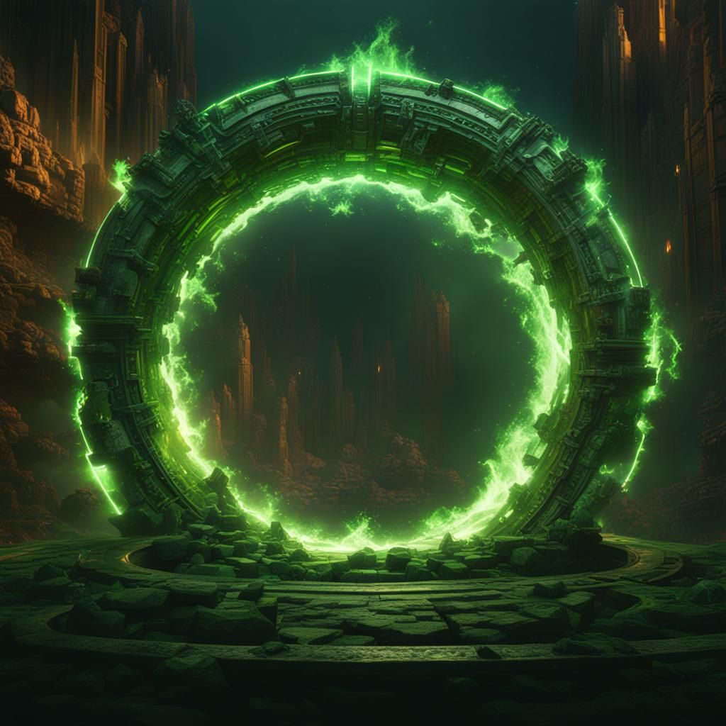 Green Fire Circle Ring in Detailed Digital Painting