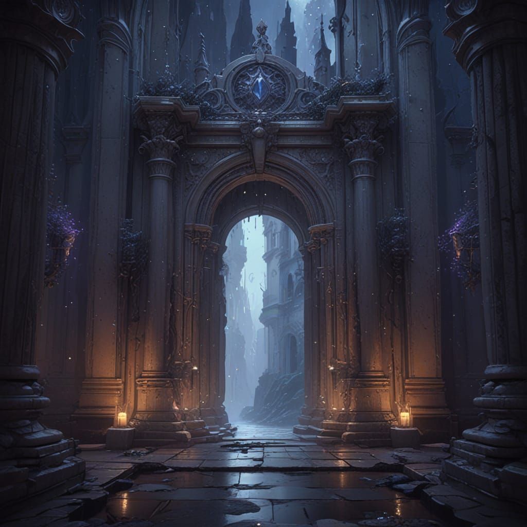 Magical Portal with Gothic Pillars in Baroque Style