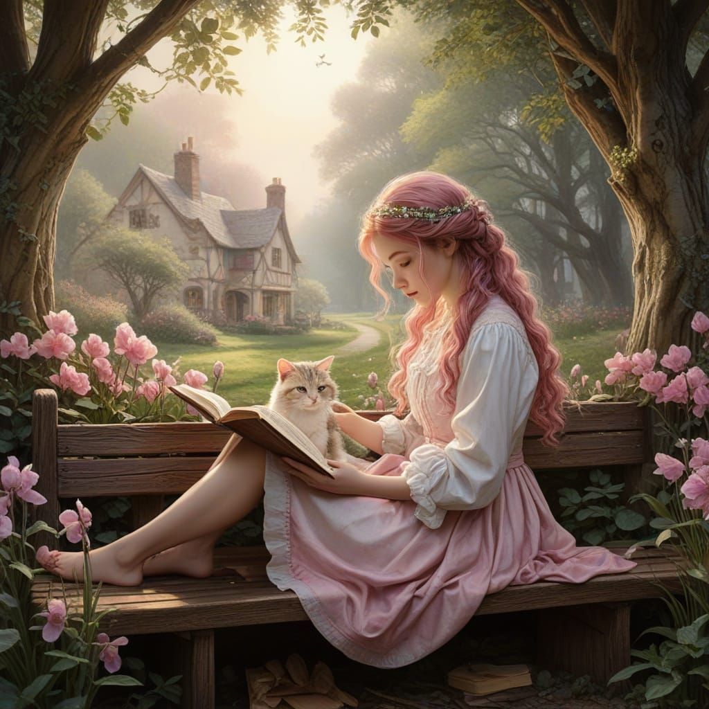 Whimsical Fantasy Scene in Delicate Watercolor Style