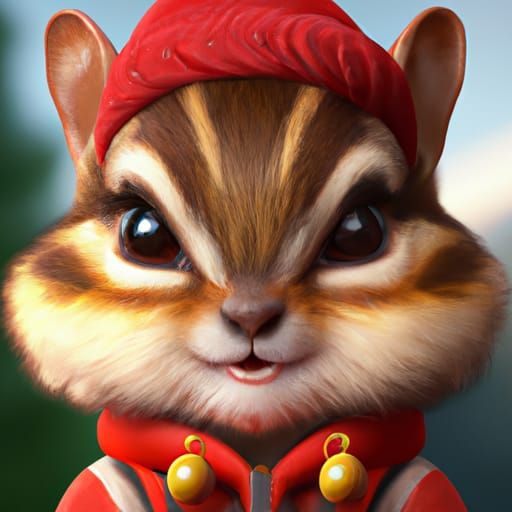 Festive Chibi Chipmunk in Santa Outfit, Digital Art