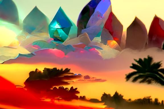 Crystal Garden at Sunset: Cel-Shaded Digital Art
