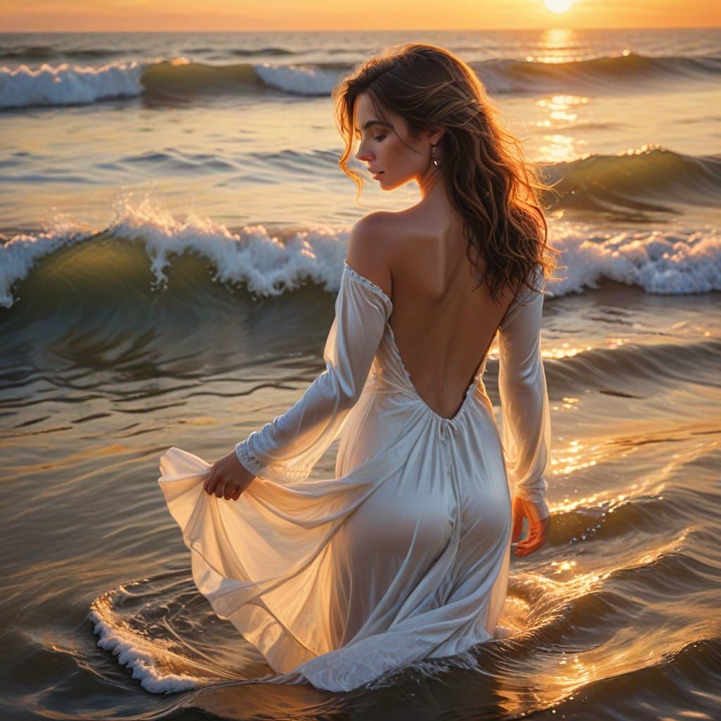 Ocean Goddess in Water Gown: Romantic Realism