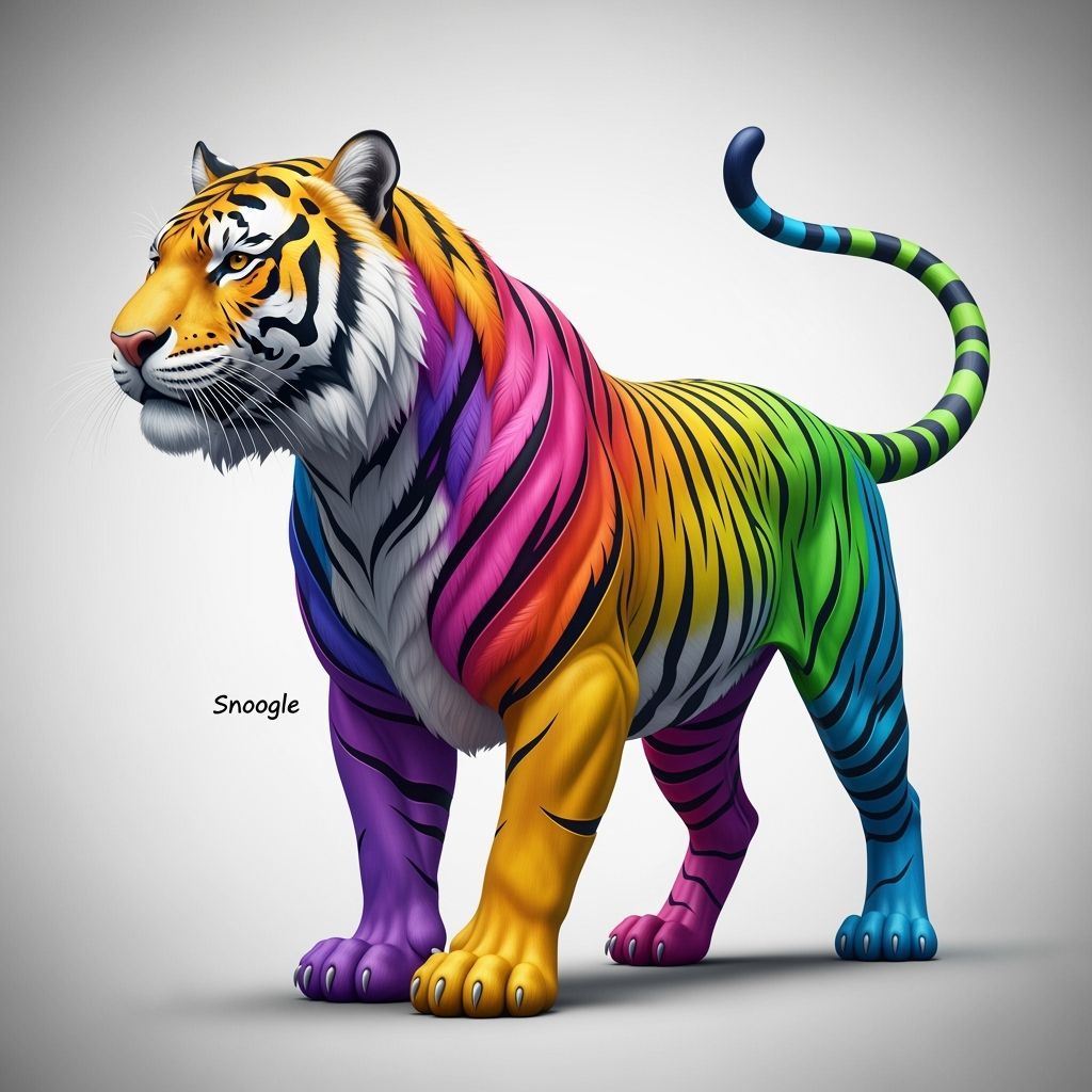 Rainbow Tiger with Feather Pattern in Dynamic Pose