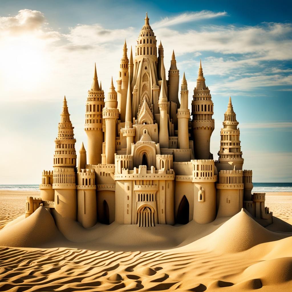 Magnificent Sandcastle Under a Blue Sky