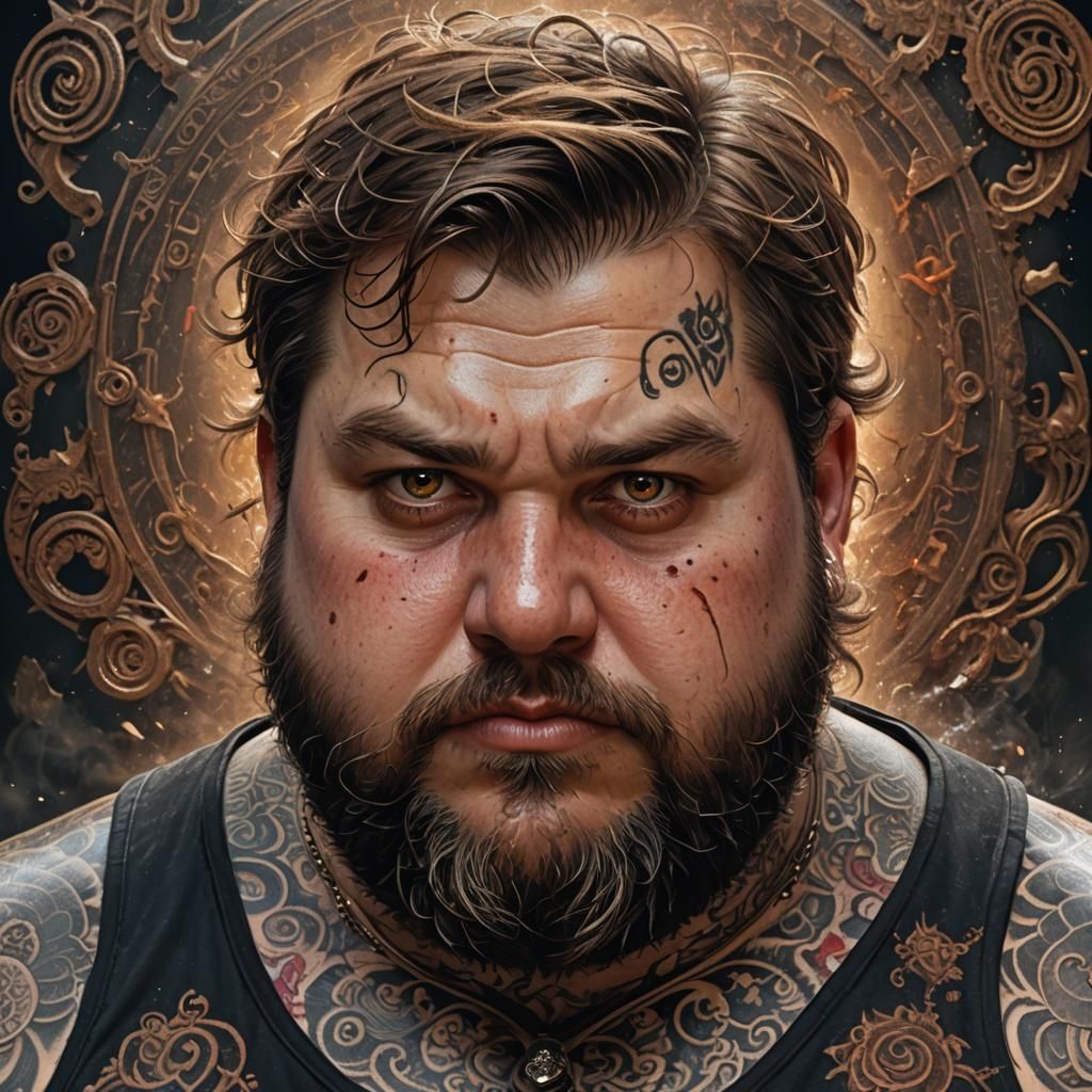 Hyperrealistic Portrait of a Heavily Tattooed Sorcerer