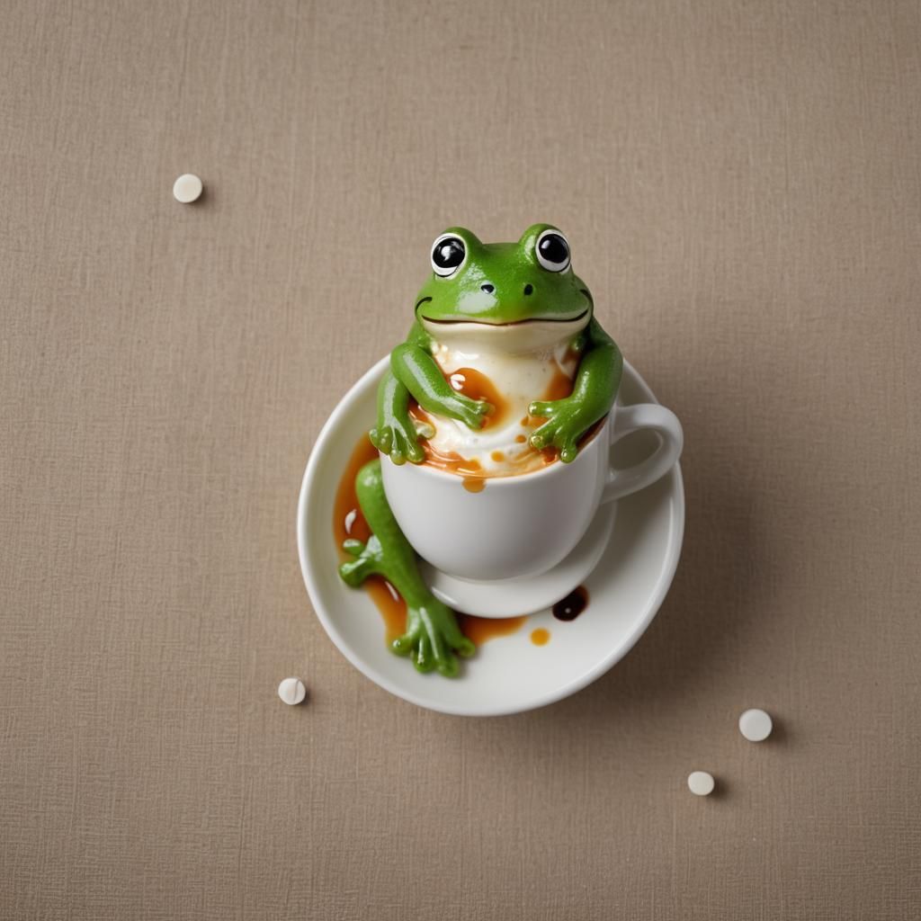 Chibi Cream Frog in Coffee Cup