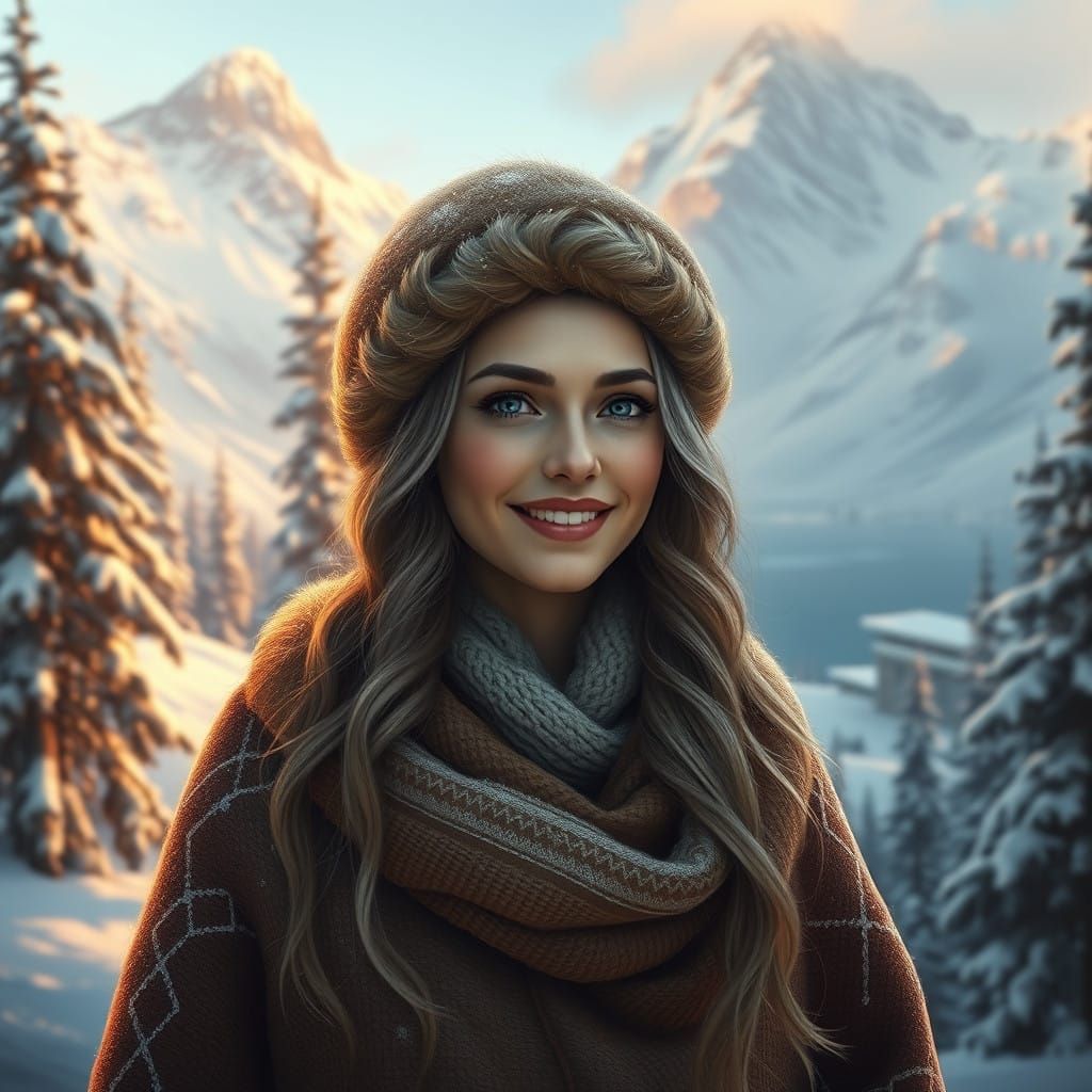 Serene Winter Goddess in Snowy Paradise