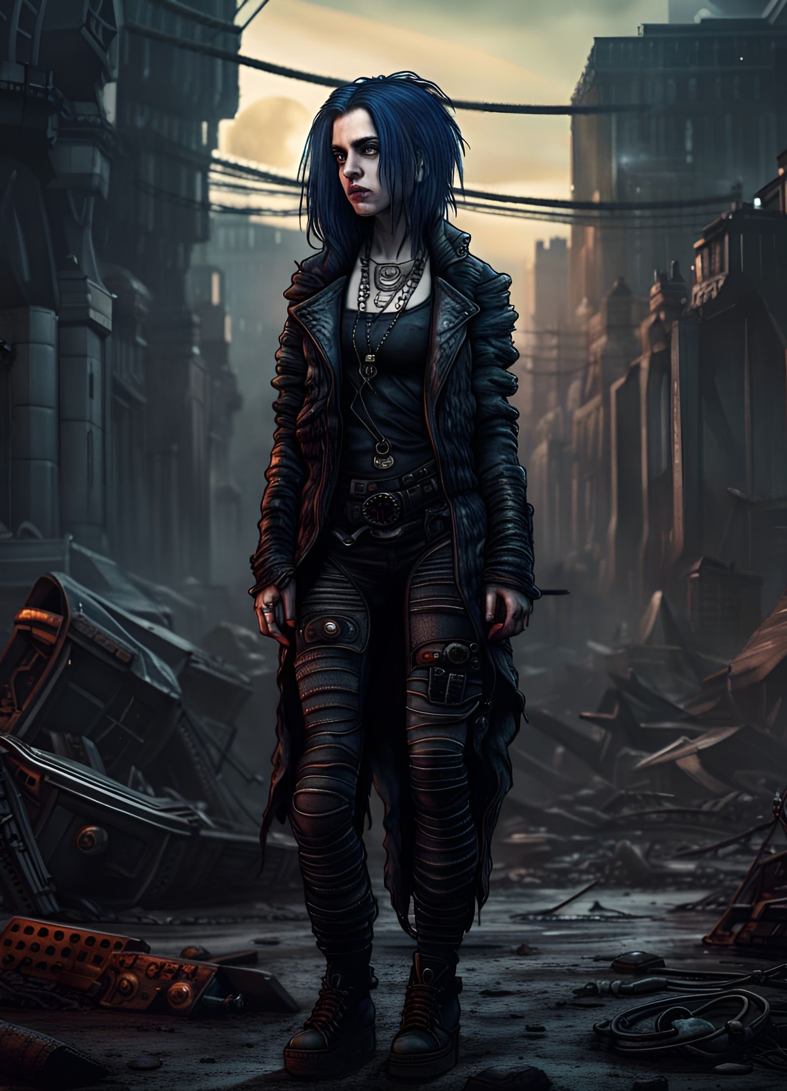 Post-Apocalyptic Goth Woman in Gothic Art Style