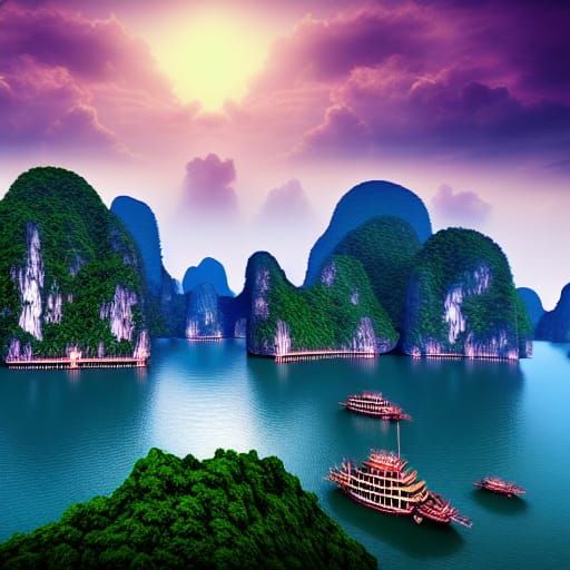Ha Long Bay: A Detailed Matte Painting in 8K
