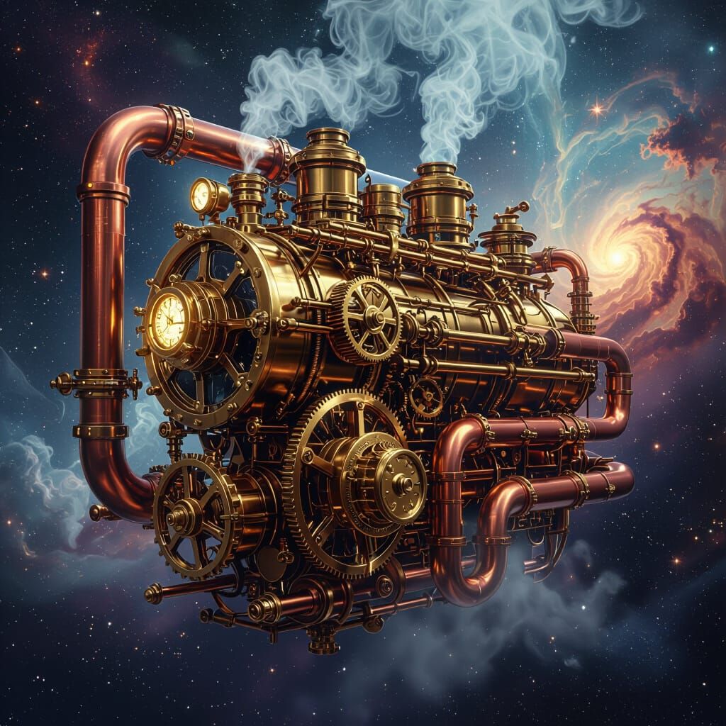 Steampunk Engine in Cosmic Dreamscape