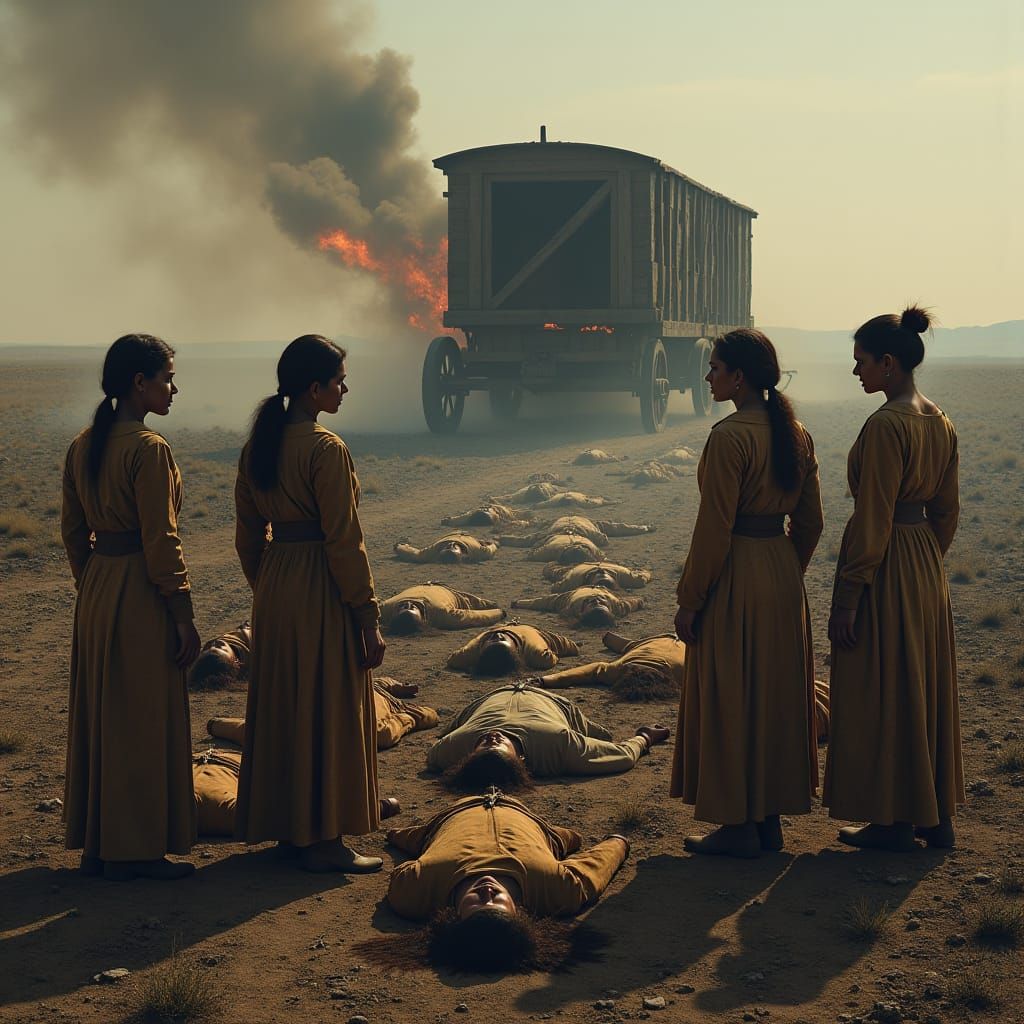 Wagon Train Aftermath: A Haunting Scene of Loss