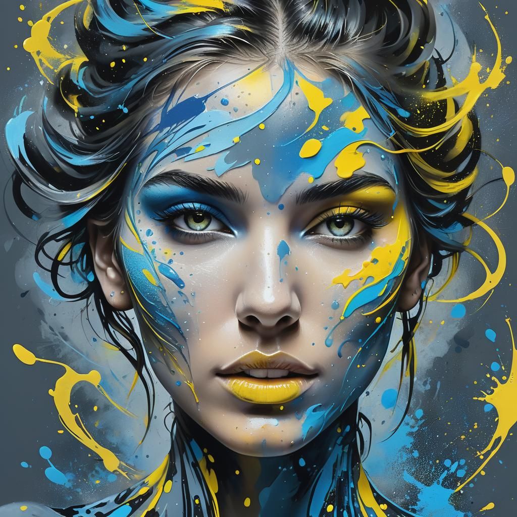 Fantasy Portrait with Ink Splatters in Splash Art Style