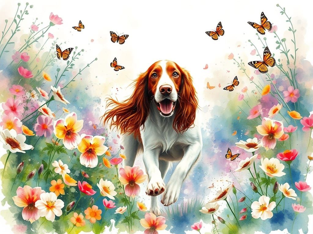 Springtime Irish Setter in Vibrant Watercolor