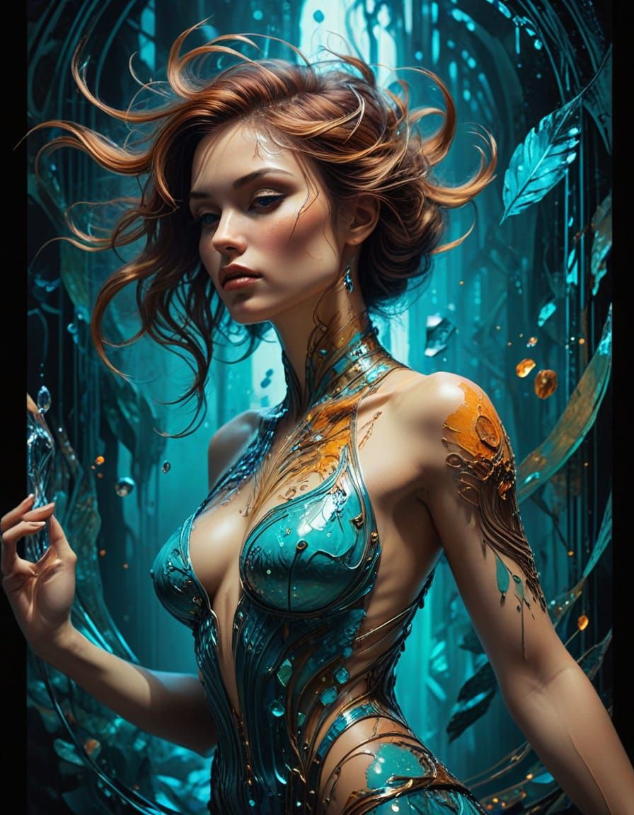 Abstract Alcohol Ink Sketch Drawing in Art Deco Style