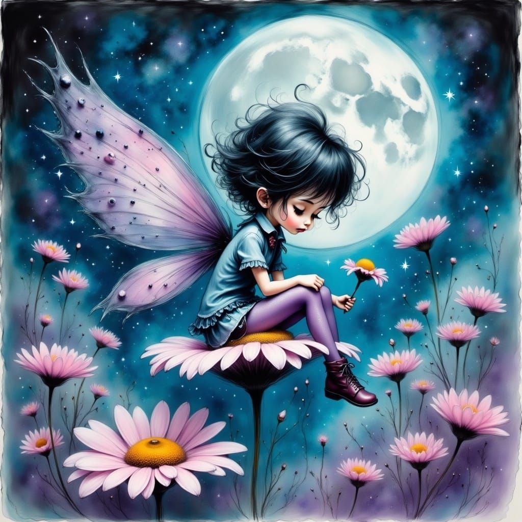 Whimsical Fairy Girl Receives a Daisy from a Steampunk Boy i...