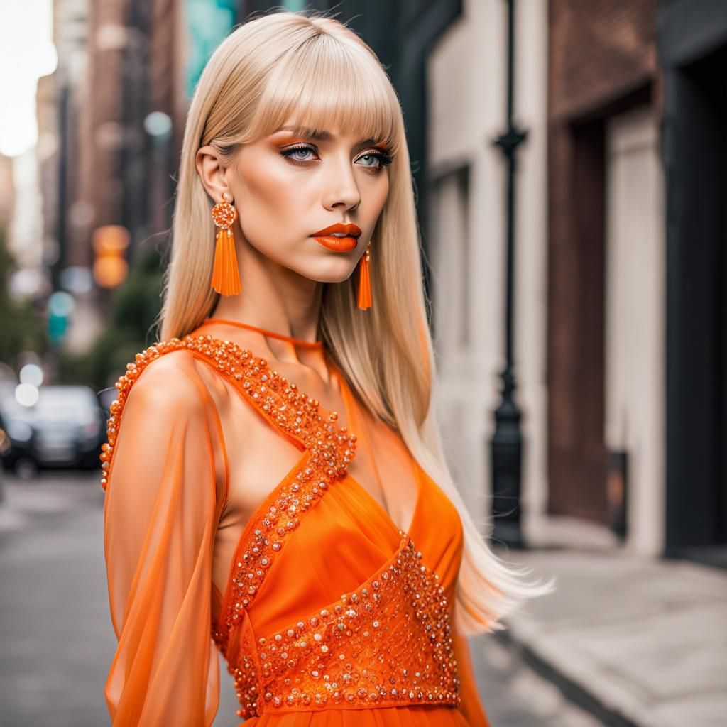 Orange Zircon Goddess in Neo-Impressionist Style