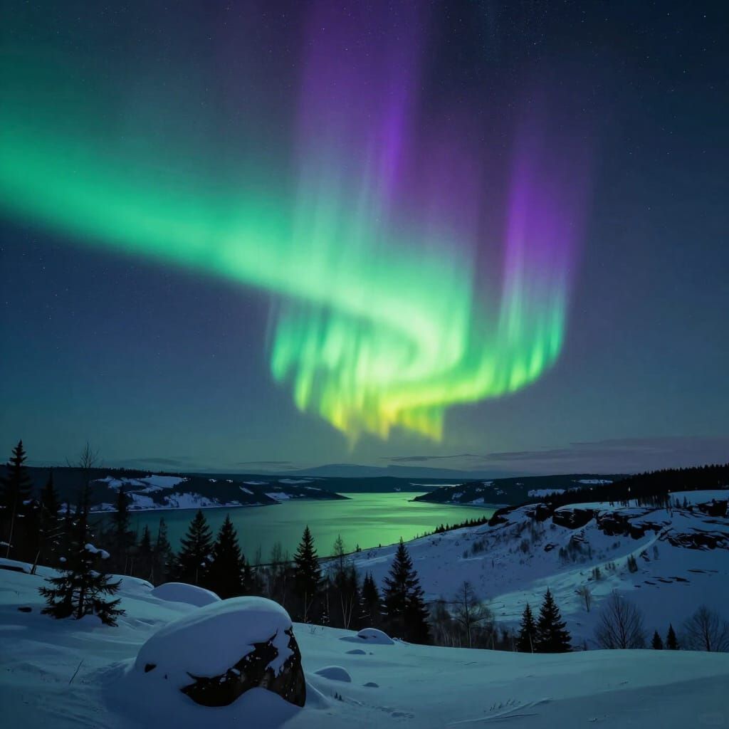 Aurora Borealis Over Snowy Fjord in Concept Art Style