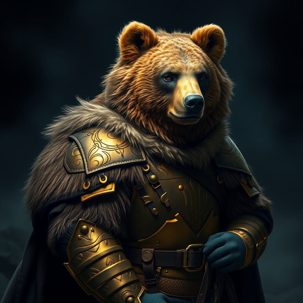 Armored Kodiak Bear Protector in Dark Fantasy Style