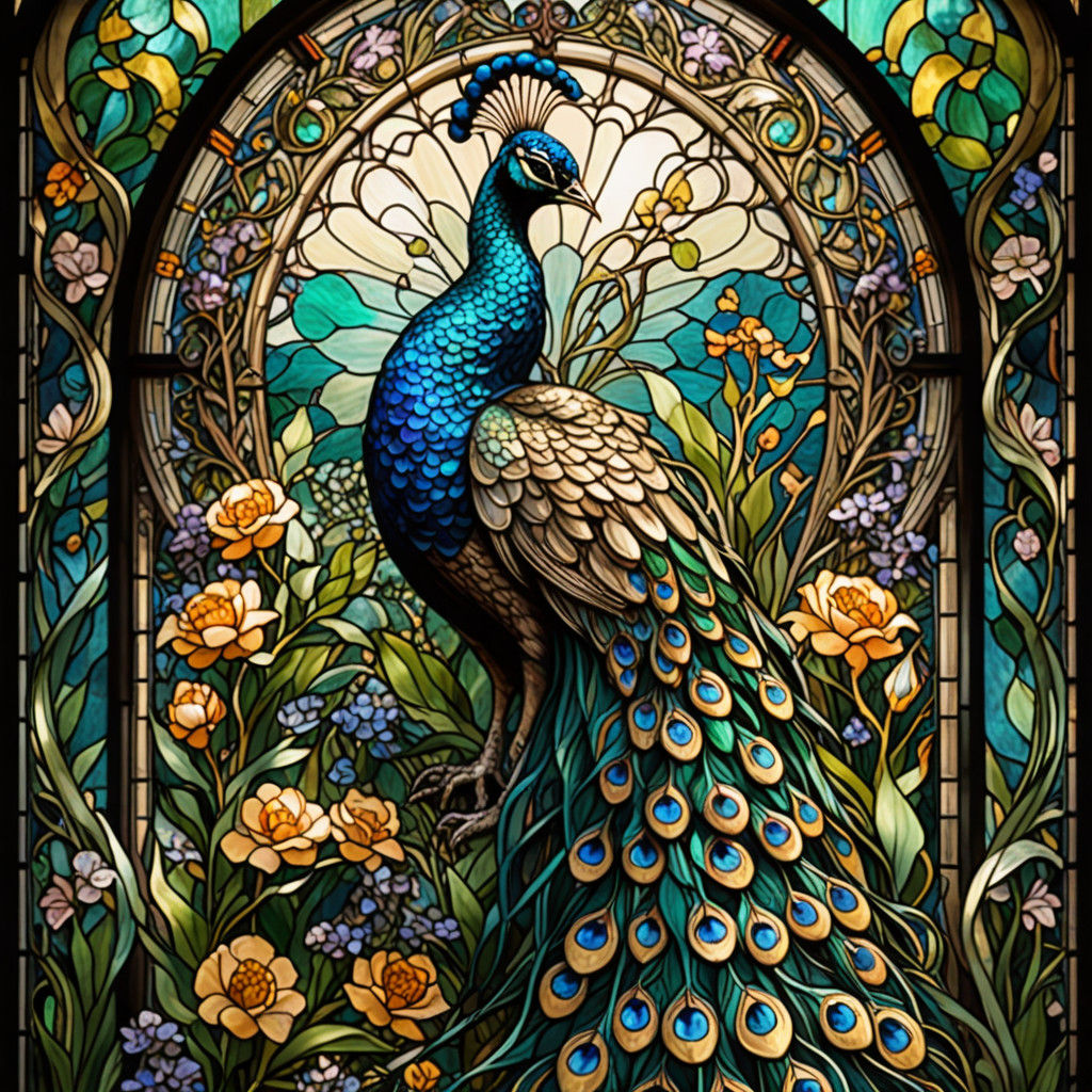 Ethereal Art Nouveau Stained Glass Window