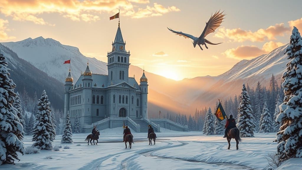 Ethereal Fantasy Castle Amidst Winter Wonderland