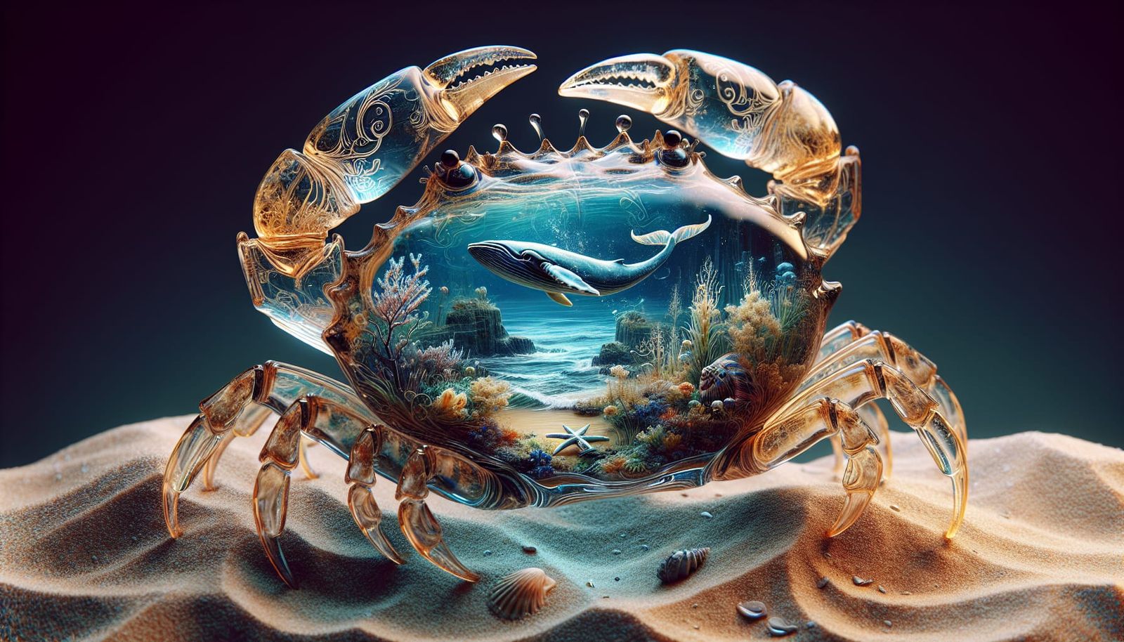 Crystal Crab with Miniature Underwater Kingdom Inside