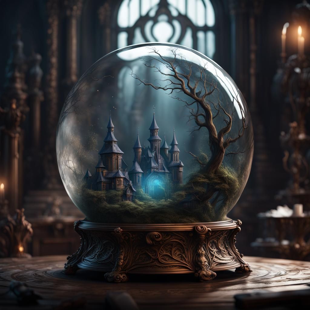 Eerie Scene in Glass Ball: Detailed Matte Painting