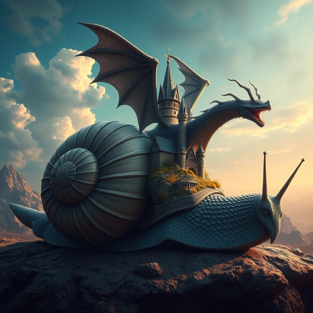 Epic Medieval Dragon Battle Scene on a Hyperrealistic Snail ...