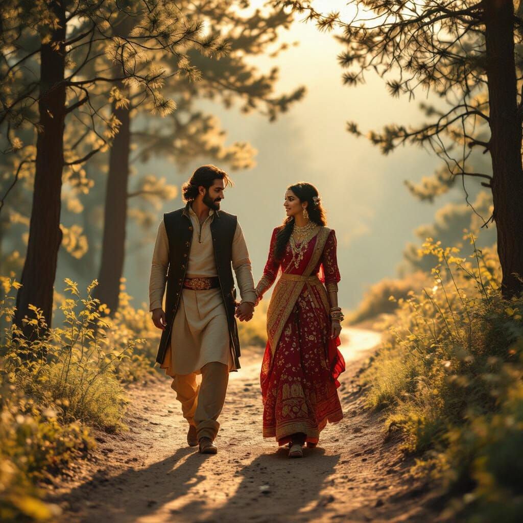 Romantic Nepali Mountain Scene in Golden Sunlight