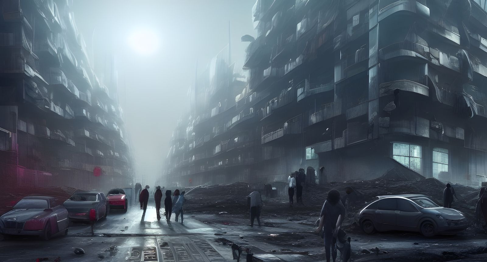 Dystopian Cityscape Concept Art in Sci-Fi Style