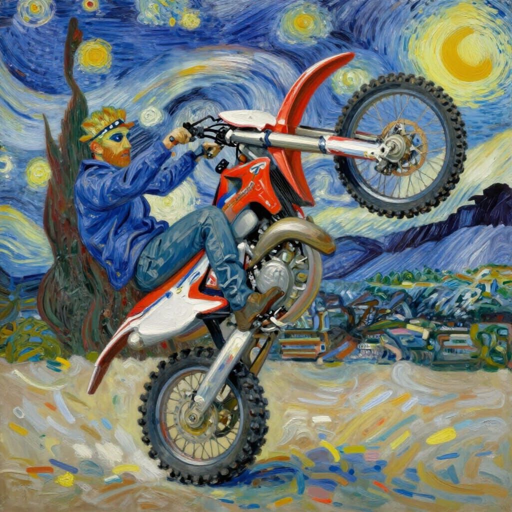 Motorcycle Performing a Wheelie in Thick Oil Paint Style
