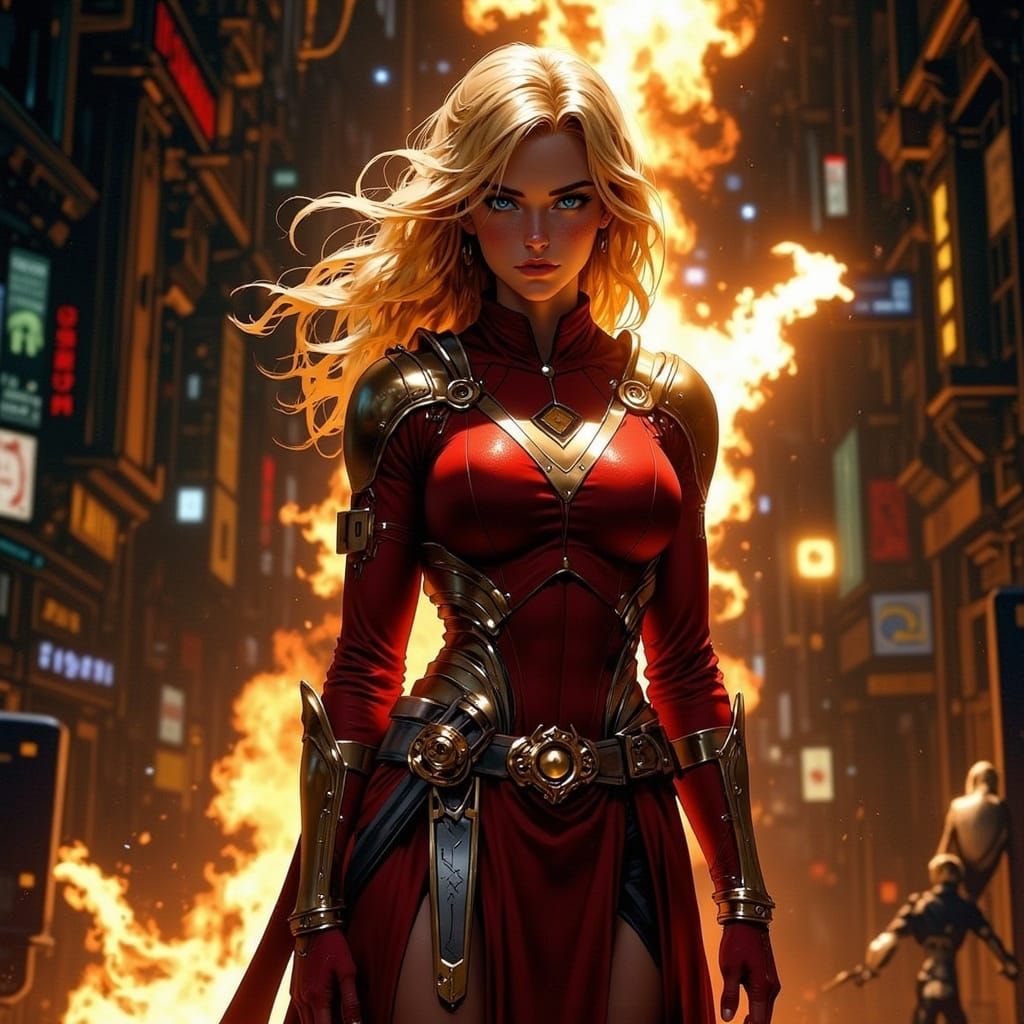 Blond Superheroine in Cinematic Style