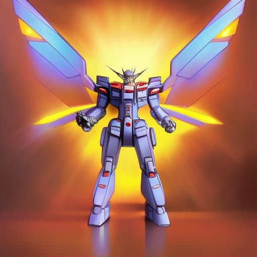 Sci-Fi Gundam Mech with Wings in 3D
