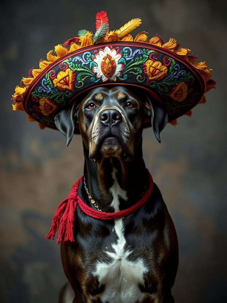 Great Dane in Sombrero: Digital Art