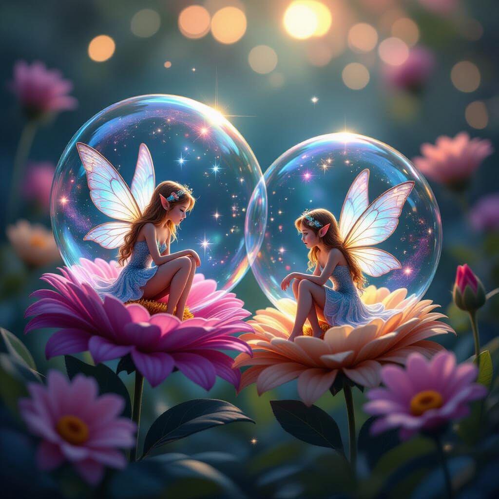 Fairies and Elves in Cosmic Bubbles on Flowers