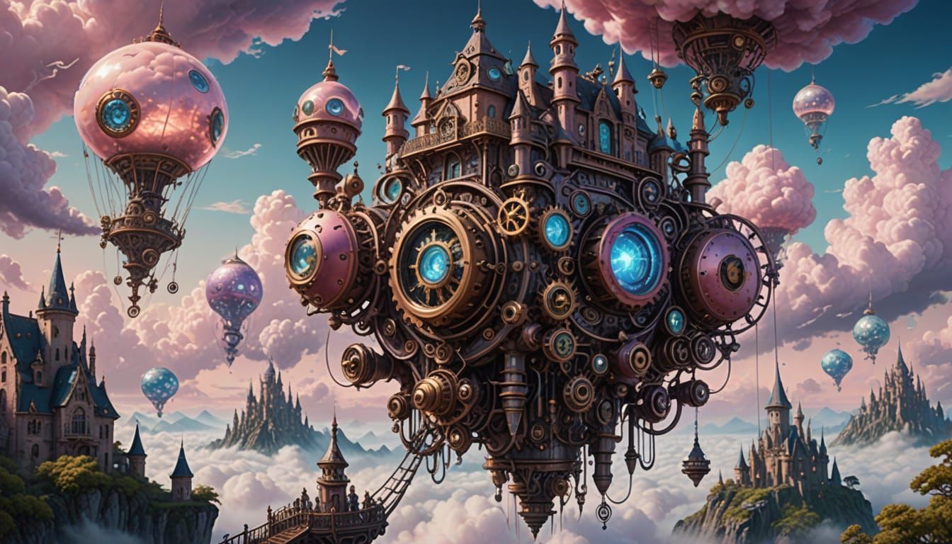 Enchanted Family Ascends Whimsical Steampunk Castle